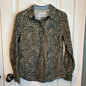 Tommy Bahama Women’s Long Sleeve Olive Green Animal Print Button Up Top Size XS